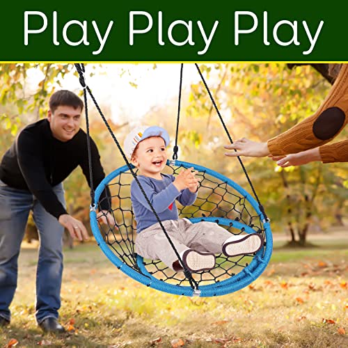 SereneLife Web Chair Swing 35.5" Inch Hanging Netted Seat Kids Indoor Outdoor Yard Round Circle Saucer Swing for Trees or Swing Sets - All Season UV Resistant Rope Net Swing