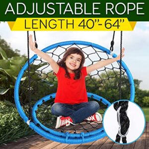 SereneLife Web Chair Swing 35.5" Inch Hanging Netted Seat Kids Indoor Outdoor Yard Round Circle Saucer Swing for Trees or Swing Sets - All Season UV Resistant Rope Net Swing