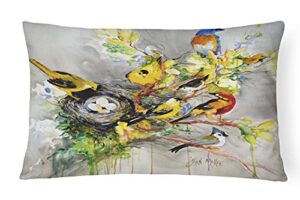 caroline’s treasures jmk1024pw1216 spring birds canvas fabric decorative pillow, 12h x16w, multicolor