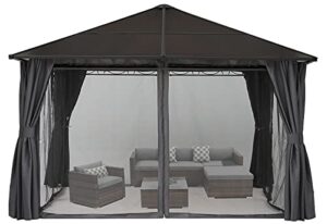 cooshade 10×10 hardtop patio gazebos waterproof outdoor gazebo with curtains and mosquito netting (dark grey)