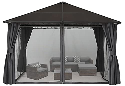 COOSHADE 10×10 Hardtop Patio Gazebos Waterproof Outdoor Gazebo with Curtains and Mosquito Netting (Dark Grey)