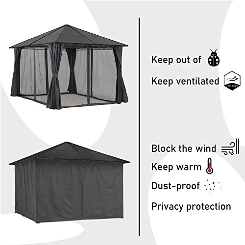 COOSHADE 10×10 Hardtop Patio Gazebos Waterproof Outdoor Gazebo with Curtains and Mosquito Netting (Dark Grey)