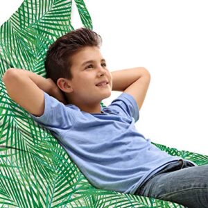 lunarable fern pattern lounger chair bag, background illustration covered with palm tree leaves art print, high capacity storage with handle container, lounger size, white and fern green