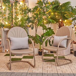 purple leaf retro metal outdoor chairs c-spring motion patio chair set of 2 garden outdoor bistro chairs for pool lawn backyard, champagne