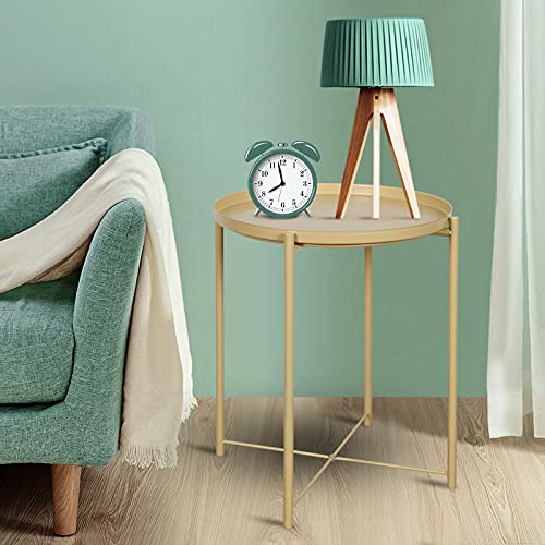 Rainbow Sophia End Table, Metal Side Table with Removable Round Tray, Accent Table for Living Room, Yellow