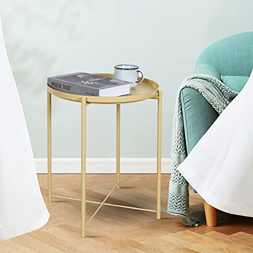 Rainbow Sophia End Table, Metal Side Table with Removable Round Tray, Accent Table for Living Room, Yellow