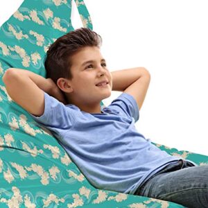 lunarable waves lounger chair bag, style ocean pattern freedom retro freshness poetic illustration, high capacity storage with handle container, lounger size, turquoise and cream