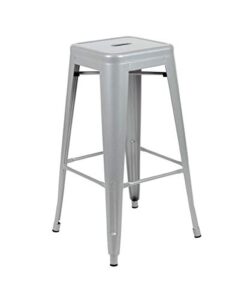 flash furniture lily 30″ high metal indoor bar stool in silver – stackable set of 4