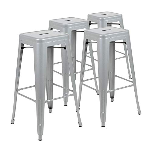 Flash Furniture Lily 30" High Metal Indoor Bar Stool in Silver - Stackable Set of 4