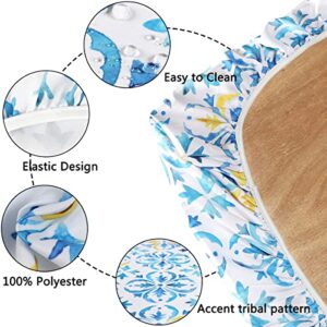 Famibay Fitted Picnic Table Cover and Bench Covers Boho Picnic Table Covers with Elastic Edges Camping Tablecloth Washable Reusable for Outdoors, Camping, BBQ(Blue, 12" x72"+30" x72")