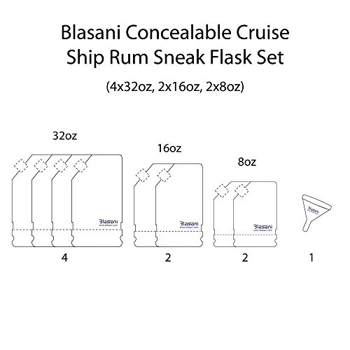 BLASANI Concealable Cruise Ship Rum Sneak Flask Kit Set (4x32oz, 2x16oz, 2x8oz)