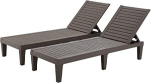 mellcom outdoor chaise lounge chairs set of 2, all-weather patio loungers with 5-position adjustable backrest and wood texture design, reclining chair for patio, garden, beach, poolside, balcony
