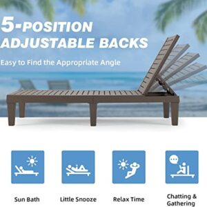 MELLCOM Outdoor Chaise Lounge Chairs Set of 2, All-Weather Patio Loungers with 5-Position Adjustable Backrest and Wood Texture Design, Reclining Chair for Patio, Garden, Beach, Poolside, Balcony