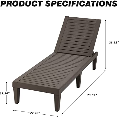 MELLCOM Outdoor Chaise Lounge Chairs Set of 2, All-Weather Patio Loungers with 5-Position Adjustable Backrest and Wood Texture Design, Reclining Chair for Patio, Garden, Beach, Poolside, Balcony