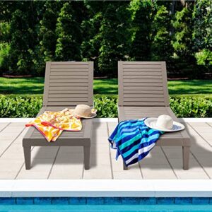 MELLCOM Outdoor Chaise Lounge Chairs Set of 2, All-Weather Patio Loungers with 5-Position Adjustable Backrest and Wood Texture Design, Reclining Chair for Patio, Garden, Beach, Poolside, Balcony