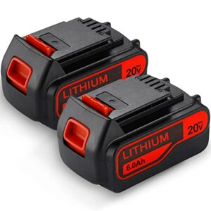 shgeen 2 pack 6.0ah 20v max replacement lithium battery for black and decker 20volt max lbxr20 lb20 lbx20 lbxr2020 lbx4020 lb2x4020-ope lbxr20-ope extended capacity battery
