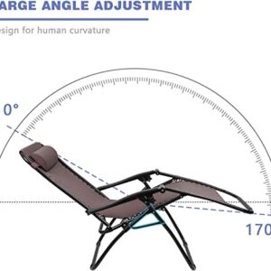 Set of 2 Adjustable Steel Mesh Zero Gravity Lounge Chair Recliners w/Pillows and Cup Holder Trays (Brown)