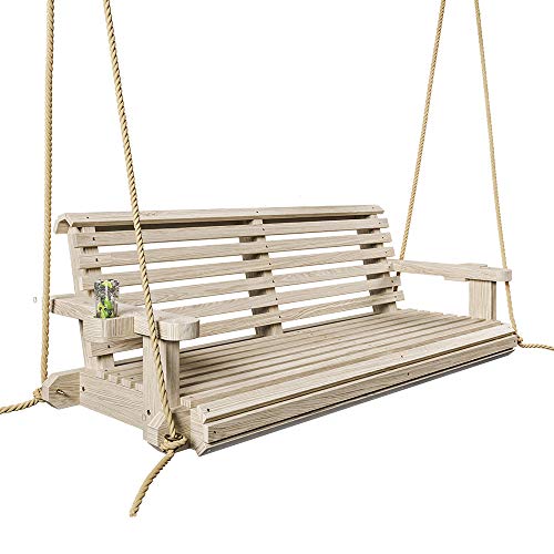 Porchgate Amish Heavy Duty 800 Lb Roll Comfort Treated Porch Swing W/ Ropes (5 Foot, Unfinished)