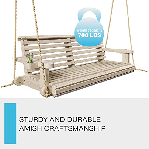 Porchgate Amish Heavy Duty 800 Lb Roll Comfort Treated Porch Swing W/ Ropes (5 Foot, Unfinished)