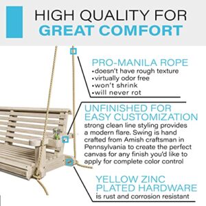 Porchgate Amish Heavy Duty 800 Lb Roll Comfort Treated Porch Swing W/ Ropes (5 Foot, Unfinished)