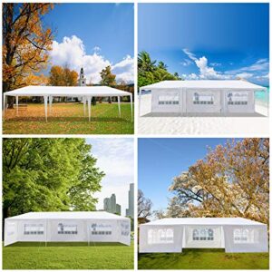 10x30 Ft Wedding Event Party Outdoor Canopy Tent w/ 7 Removable Sidewalls, for Gazebo Patio Backyard Porch Garden Beach, White