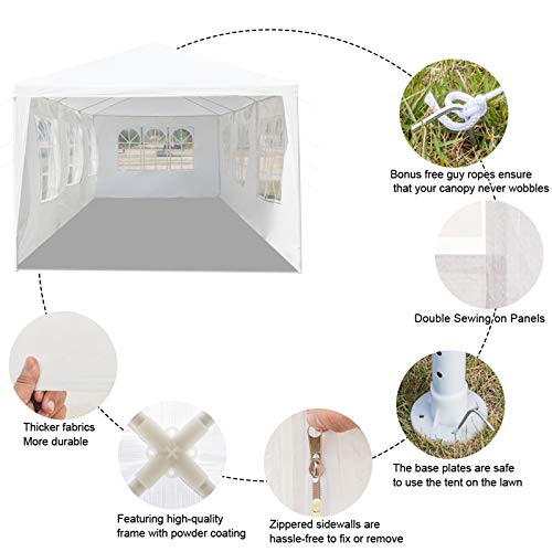 10x30 Ft Wedding Event Party Outdoor Canopy Tent w/ 7 Removable Sidewalls, for Gazebo Patio Backyard Porch Garden Beach, White