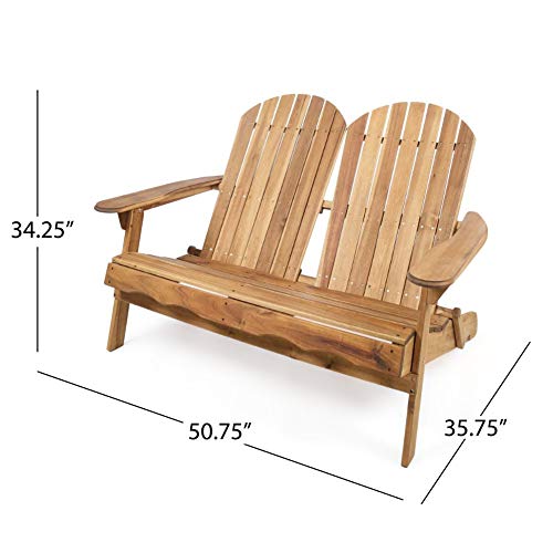 Christopher Knight Home Malibu Outdoor Acacia Wood Adirondack Loveseat, Natural Stained