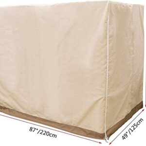 Outdoor Swing Cover 3 Seater Waterproof Patio Porch Swing Cover Hammock Swing Glider Canopy Replacement Cover Durable UV Resistant Weather Protector Outdoor Furniture Cover 87”Lx49”Wx67”H (Beige)