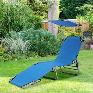 Tangkula Outdoor Folding Chaise Lounge Chair, 5-Fold Reclining Beach Chair, Patio Recliner Chair w/ 360° Canopy Shade & Side Storage Pocket, Portable Chaise Lounge for Beach, Sunbathing (1, Navy)