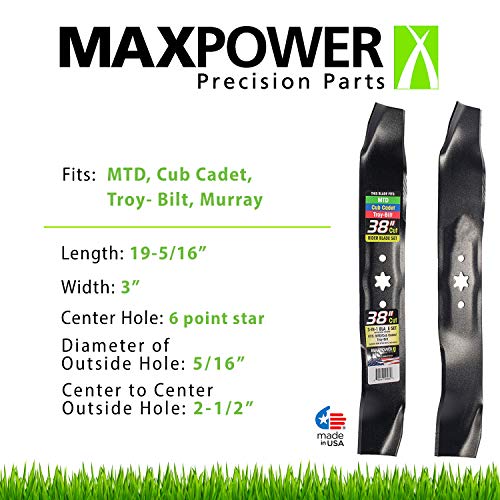 Maxpower 561531B Set of (2), 3-N-1 Blades for 38 in. Cut MTD, Cub Cadet, Troy Bilt Mowers, 742-0610, 742-0610A, 942-0610A, Black