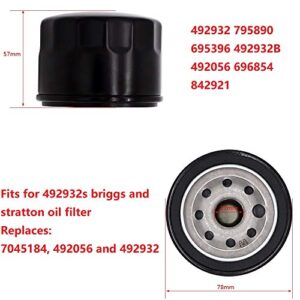 STA 492932S Oil Filter+RC12YC Spark Plug,Fits for 492932s Briggs and Stratton Oil Filter,for BS 492932 795890 695396 492932B 492056 696854 842921 Kohler 25 050 01 Tecumseh 36563(6 Pack)