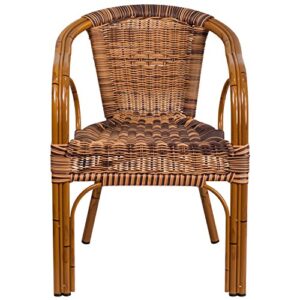 Flash Furniture Cadiz Series Dark Red Bamboo-Aluminum Indoor-Outdoor Restaurant-Patio Chair with Burning Brown Rattan