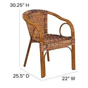 Flash Furniture Cadiz Series Dark Red Bamboo-Aluminum Indoor-Outdoor Restaurant-Patio Chair with Burning Brown Rattan