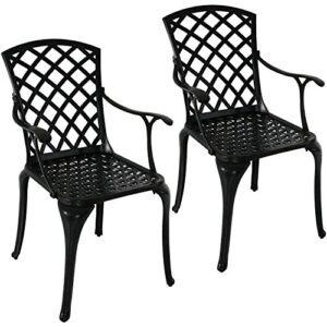 sunnydaze patio chairs set of 2, outdoor metal dining chair, durable cast aluminum construction with crossweave design, black