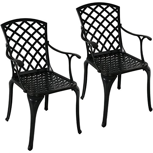 Sunnydaze Patio Chairs Set of 2, Outdoor Metal Dining Chair, Durable Cast Aluminum Construction with Crossweave Design, Black