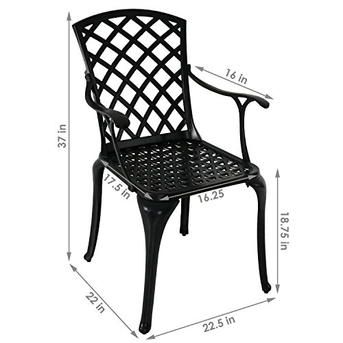 Sunnydaze Patio Chairs Set of 2, Outdoor Metal Dining Chair, Durable Cast Aluminum Construction with Crossweave Design, Black