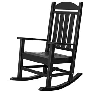 flamaker outdoor rocking chair all-weather patio rocker chairs oversized with widened armrests for lawn patio garden beach backyard porch fire pit (black)