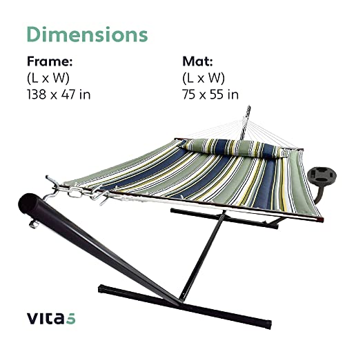 VITA5 Hammock with Stand Included - Home Must-Haves Outdoor Hammock Two Person for Summer - Portable Backyard Hammock with Stand - 2 Person Hammock Bed with Cupholder - 450lbs Capacity