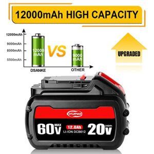 DSANKE DCB612 12.0Ah 20V/60V/120V MAX Lithium Replacement Battery for DeWalt DCB606 DCB612 DCB606-2 DCB609 DCB609-2 DCB204 DCB205 DCB206 20V/60V/120V MAX Cordless Power Tools