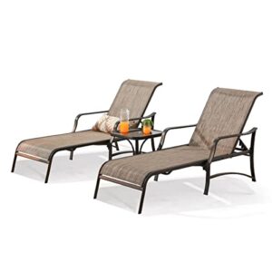 patiofestival patio chaise lounge outdoor adjustable back metal lounge chair with bistro table 3 pieces for porch backyard pool