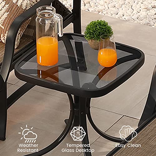 PatioFestival Patio Chaise Lounge Outdoor Adjustable Back Metal Lounge Chair with Bistro Table 3 Pieces for Porch Backyard Pool