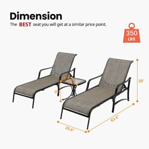 PatioFestival Patio Chaise Lounge Outdoor Adjustable Back Metal Lounge Chair with Bistro Table 3 Pieces for Porch Backyard Pool