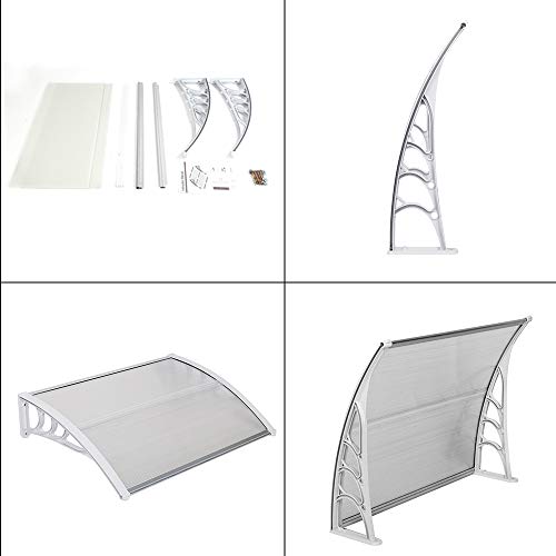 Window Awning 30" x 40", Polycarbonate Cover Front Door Outdoor Patio Awning Canopy UV Rain Snow Protection Hollow Sheet - Transparent Board & White Holder