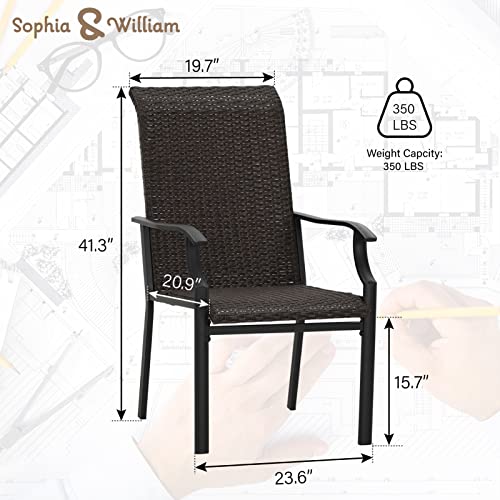 Sophia & William High-Back & Oversized Outdoor Rattan Dining Chairs Set of 2 Patio Wicker Chairs with All-Weather Metal Armrest and Leg Support 350LB for Patio, Garden, Yards, Deck, Lawn