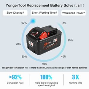 YongerTool 18V 9.0 Ah Replacement for Milwaukee M-18 Battery, 9000 mAh High Demand Compatible with Milwaukee Red Lithium M-18 XC Fuel Battery 48-11-1890 48-11-1850 48-11-1852 48-11-1815,2 Pack