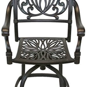 theWorldofpatio Elizabeth Cast Aluminum Powder Coated 4 Swivel Bar Stools 30" with Walnut Seat Cushions- Antique Bronze