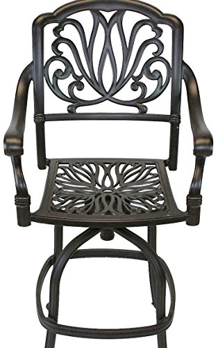 theWorldofpatio Elizabeth Cast Aluminum Powder Coated 4 Swivel Bar Stools 30" with Walnut Seat Cushions- Antique Bronze