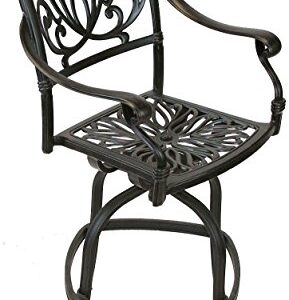 theWorldofpatio Elizabeth Cast Aluminum Powder Coated 4 Swivel Bar Stools 30" with Walnut Seat Cushions- Antique Bronze