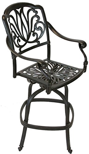 theWorldofpatio Elizabeth Cast Aluminum Powder Coated 4 Swivel Bar Stools 30" with Walnut Seat Cushions- Antique Bronze