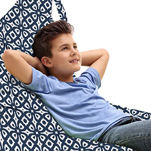 Lunarable Geometric Lounger Chair Bag, Vintage Geometric Pattern with Continuous Mosaic Tiles Illustration, High Capacity Storage with Handle Container, Lounger Size, Night Blue and White